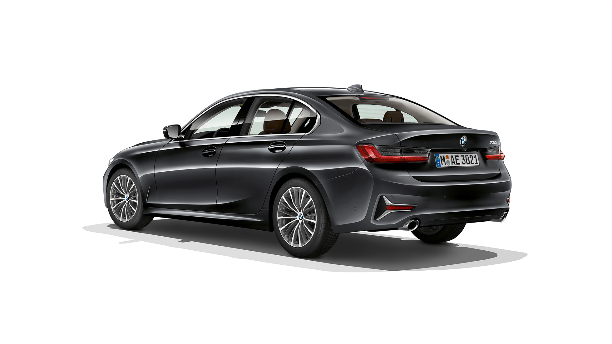 BMW 3 Series Sedan, Model Luxury Line rear. G20 Three-quarter rear shot of the BMW 3 Series Sedan with Model Luxury Line features. G20