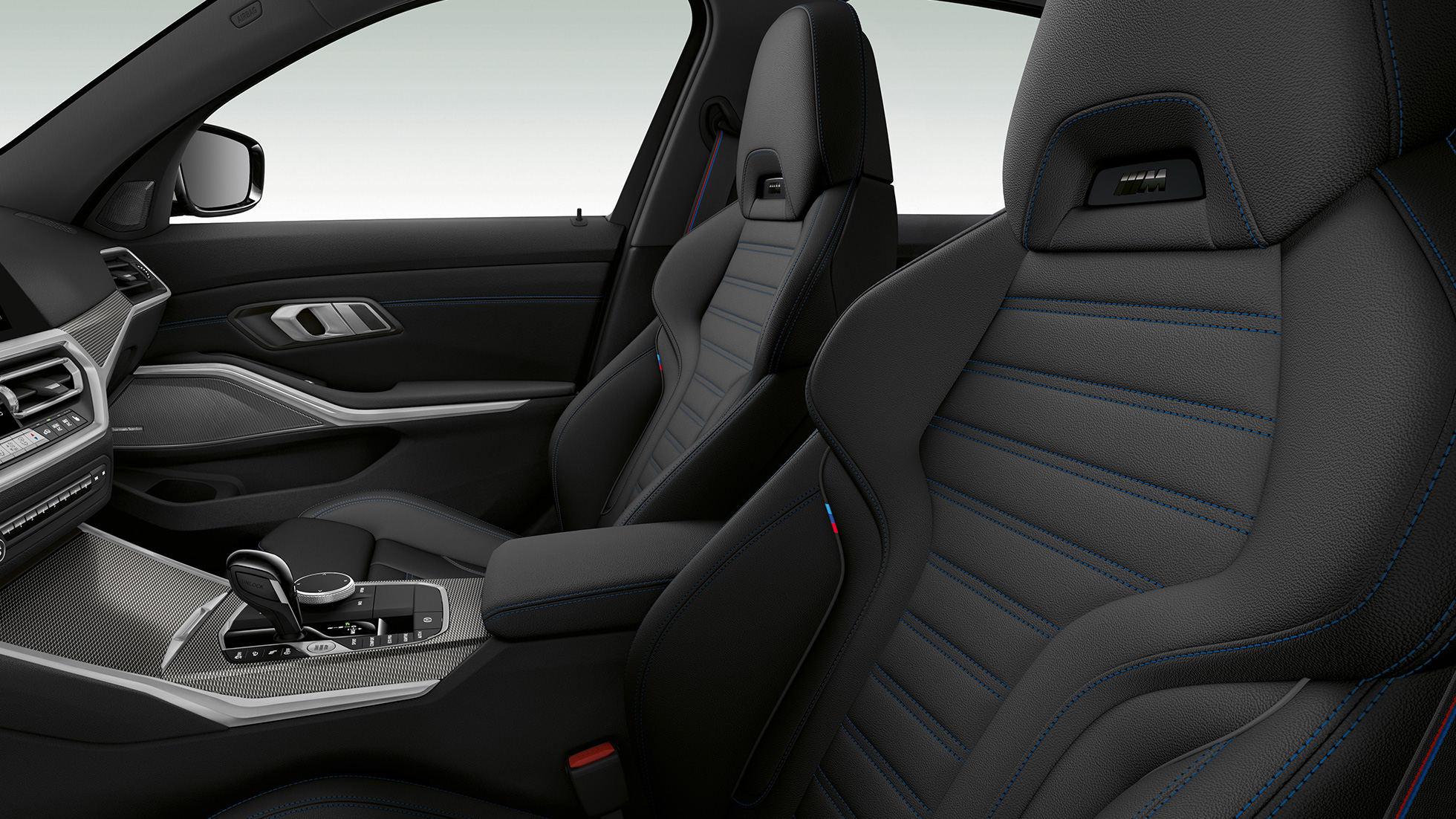 BMW 3 Series Sedan, Model M Sport front seats G20 Side close-up of the front seats of the BMW 3 Series Sedan with Model M Sport features. G20