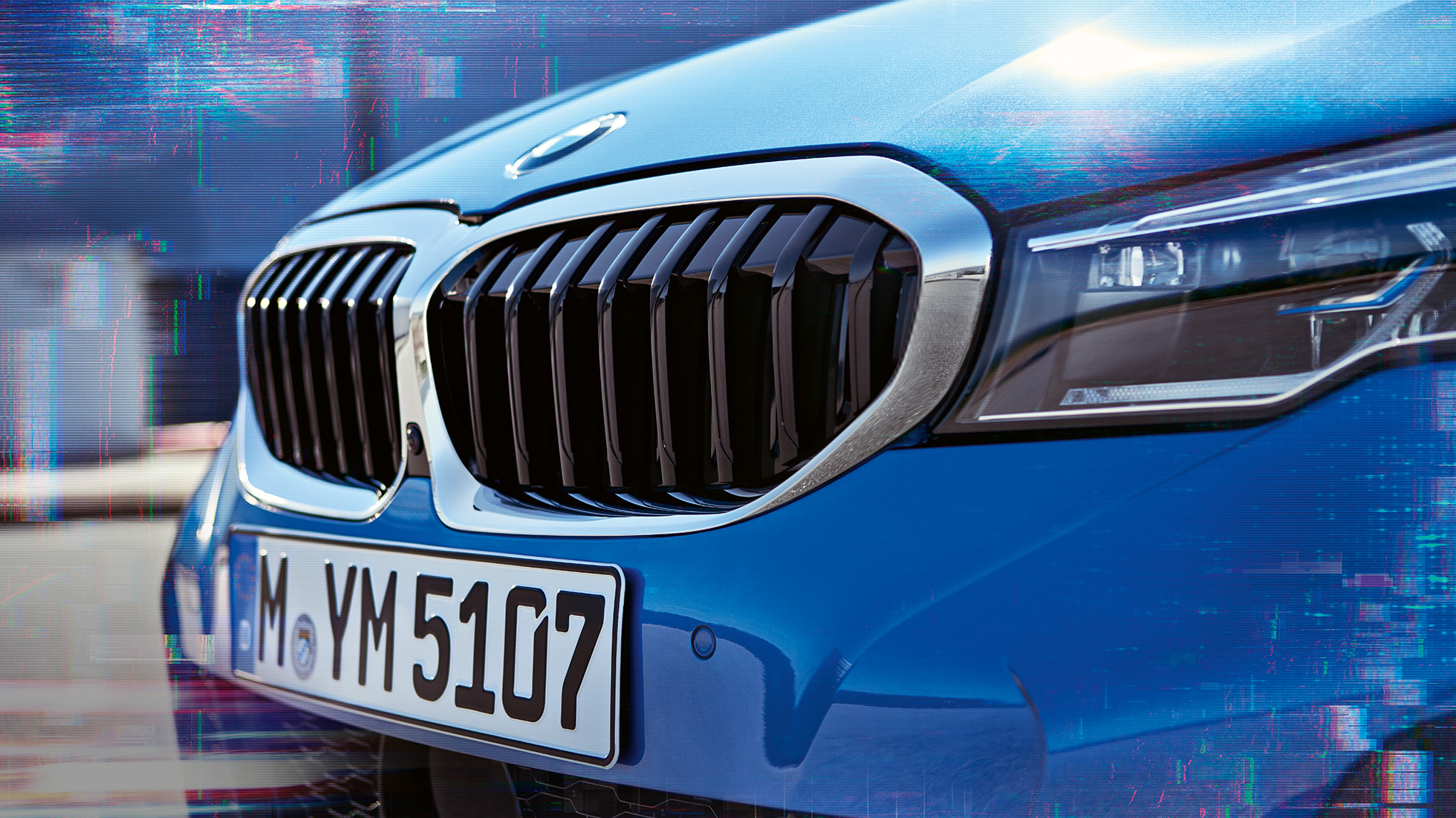 BMW 3 Series Sedan, double kidney grille. G20 Close-up side view of the BMW 3 Series Sedan double kidney grille. G20