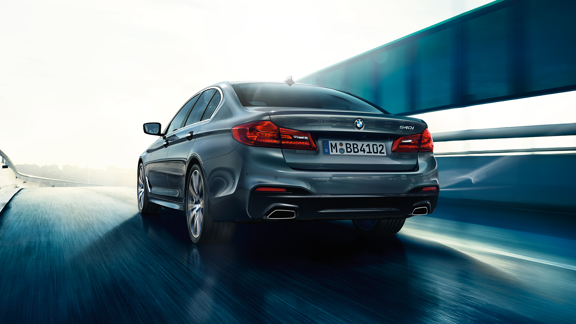Rear BMW 5 Series Sedan G30 BMW 5 Series Sedan 540i Sedan Bluestone metallic rear view G30
