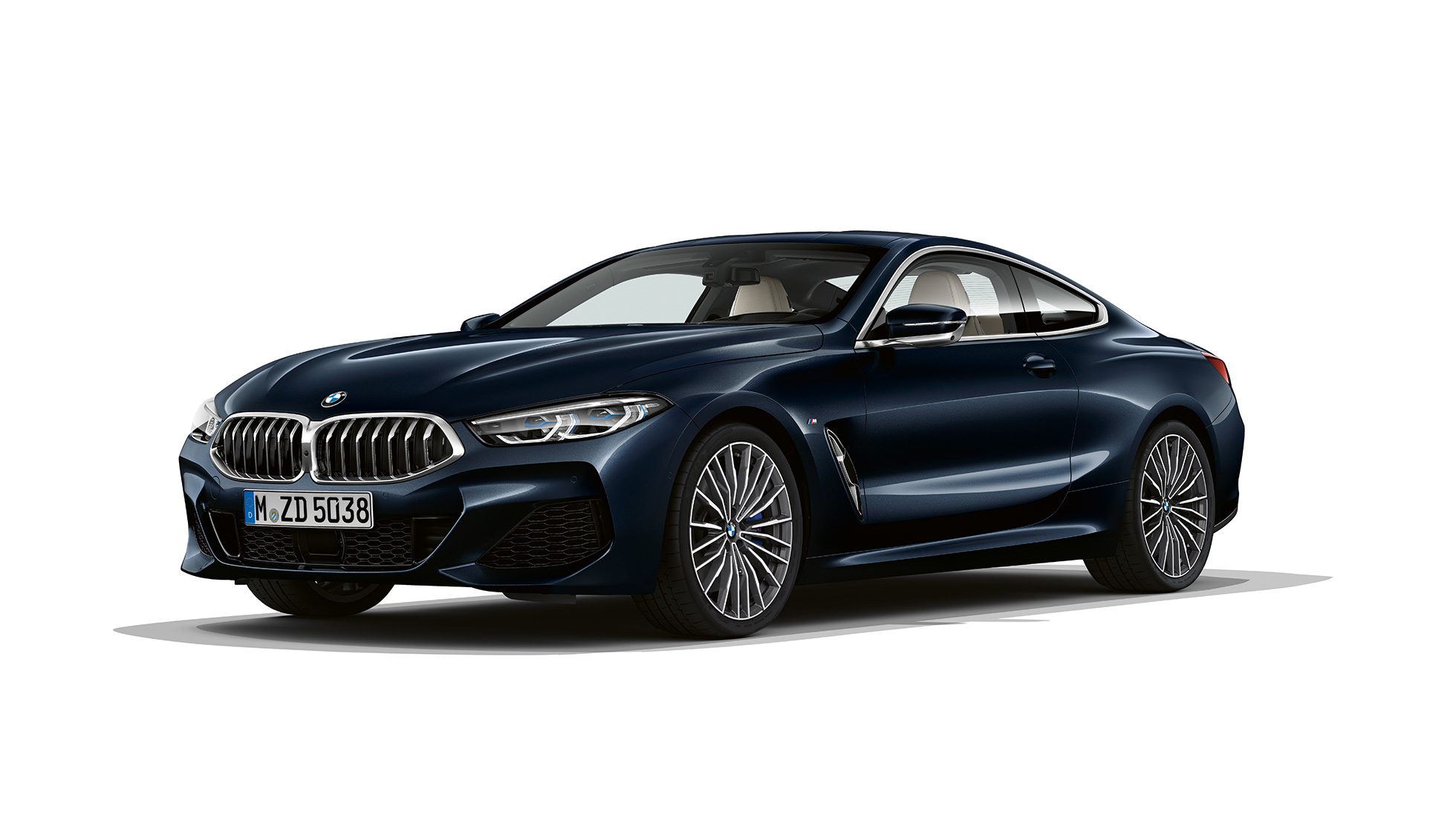 BMW 8 Series Coupé, three-quarter front view. G15 BMW 8 Series Coupé, Carbon Black metallic, three-quarter front view. G15