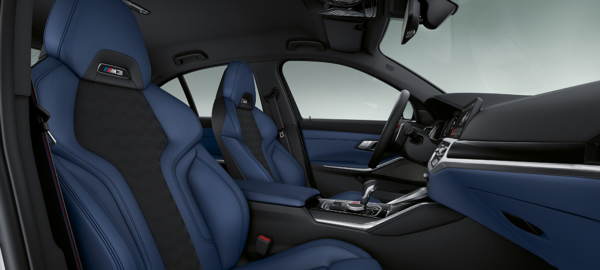 BMW Individual full leather trim 'Merino' Fjord Blue/Black BMW M3 Sedan 2020 G80 Interior BMW Individual full leather trim 'Merino' Fjord Blue/Black BMW M3 Sedan G80 2020 interior