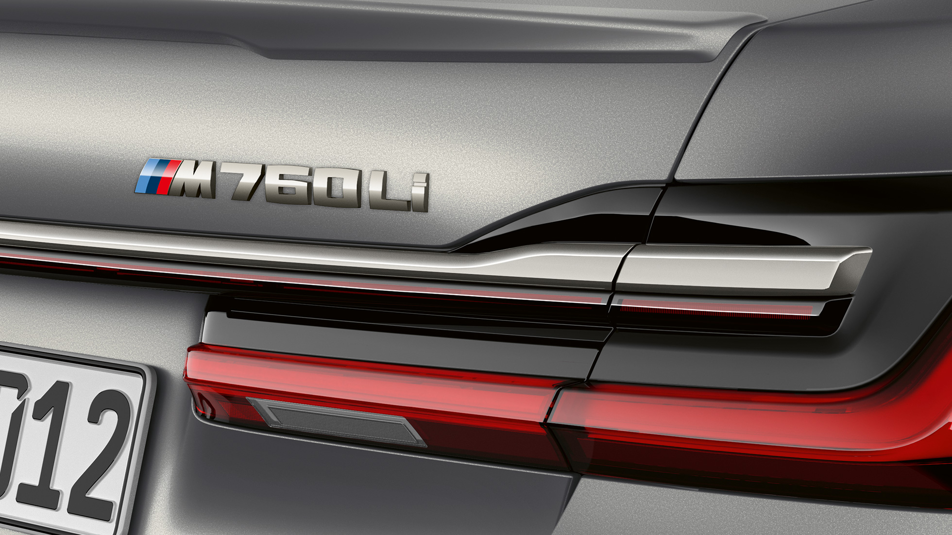 BMW M760Li xDrive Sedan, close-up of BMW M760Li badge BMW M760Li xDrive Sedan, close-up of BMW M760Li badge on the rear