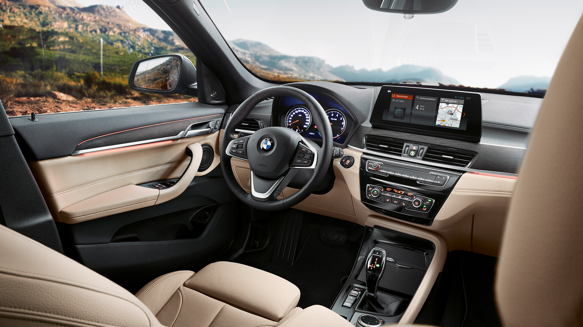 BMW X1 interior, cockpit. F48 BMW X1 interior, view of the 10,25" Control display in the cockpit. F48