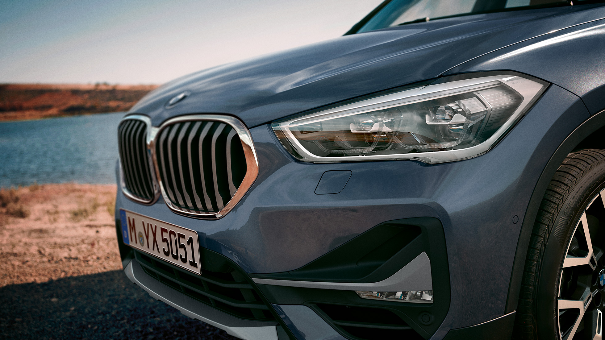 BMW X1, Adaptive LED headlights. F48 BMW X1, close-up of the Adative LED headlights. F48