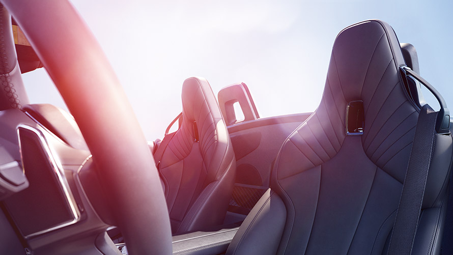 Interior shot of the BMW Z4 Interior shot of the BMW Z4 with open top, steering wheel and seats