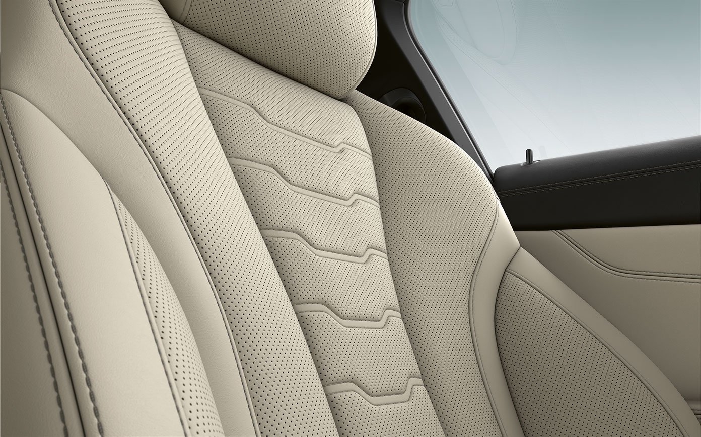 BMW 8 Series Coupé, upholstery. G15 Close-up of the upholstery and stitching of the BMW 8 Series Coupé. G15